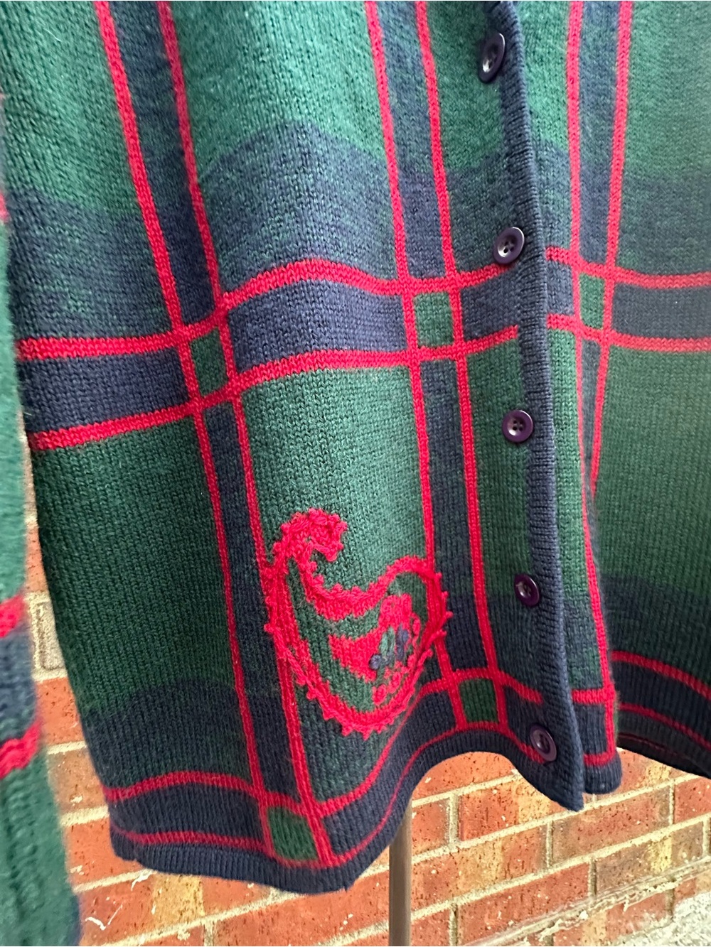 Vintage Pendleton Plaid Virgin Wool Cardigan Holidays Cornucopia Embroidery - Picture 8 of 14